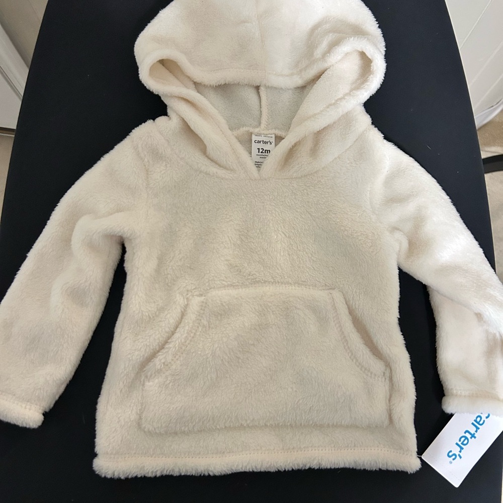 Carter’s Ivory Sherpa Hoodie Baby Fuzzy Fleece Pullover/12 Months /NWT